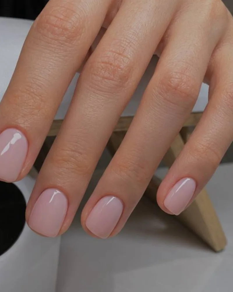 Short square nails in sheer pink gel